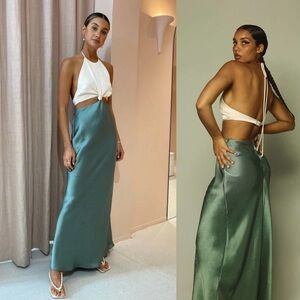 BEC + BRIDGE Carrie Halter Maxi Cutout Satin Dress in Multi Green US Size 2